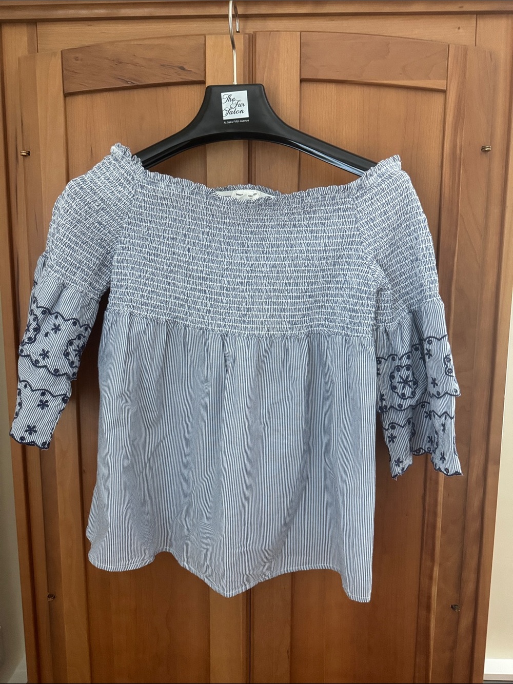 beachlunchlounge White and Navy Striped Smocked Top